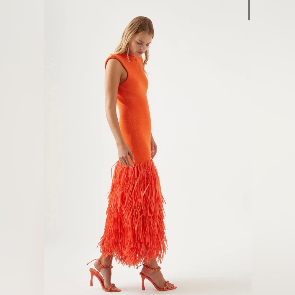 AJE Rushes Knit Midi Dress - ORANGE / XXS